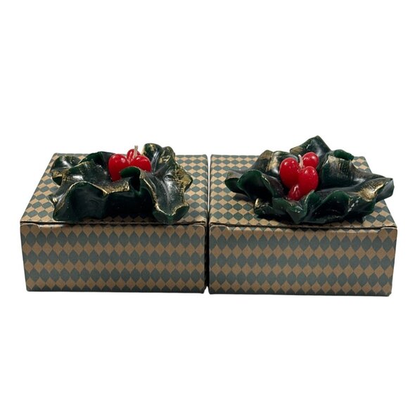 Lot Of 2 1999 Avon HOLLY LEAF & BERRIES FLOATING CANDLES NOS - Picture 4 of 5